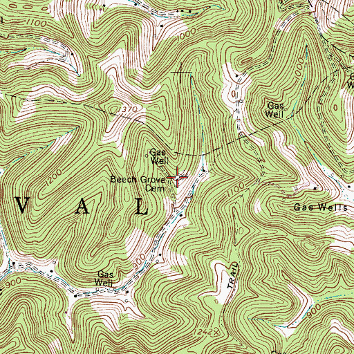 Topographic Map of Beech Grove Cemetery, WV