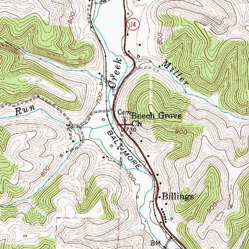 Topographic Map of Beech Grove United Methodist Church, WV