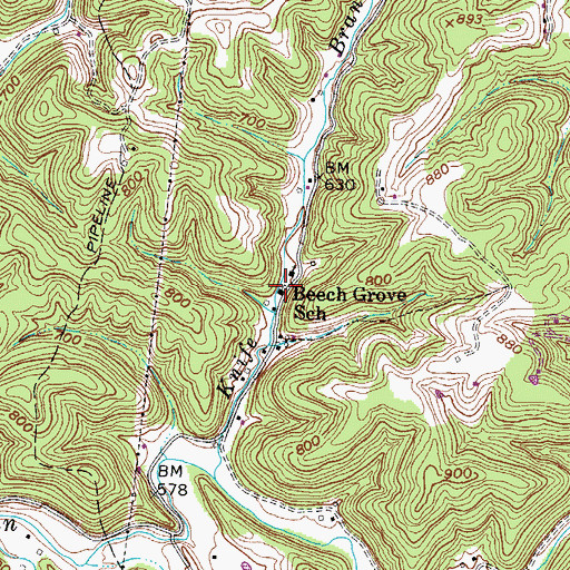 Topographic Map of Beech Grove School (historical), WV