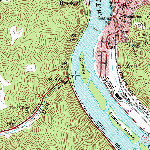 Topographic Map of Beech Run, WV