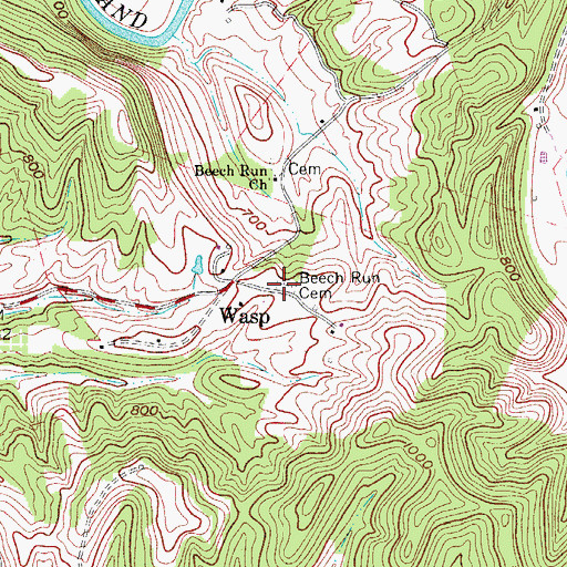 Topographic Map of Beech Run Cemetery, WV
