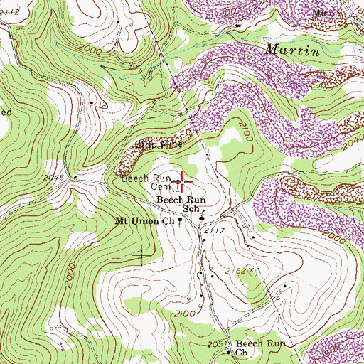 Topographic Map of Beech Run Cemetery, WV