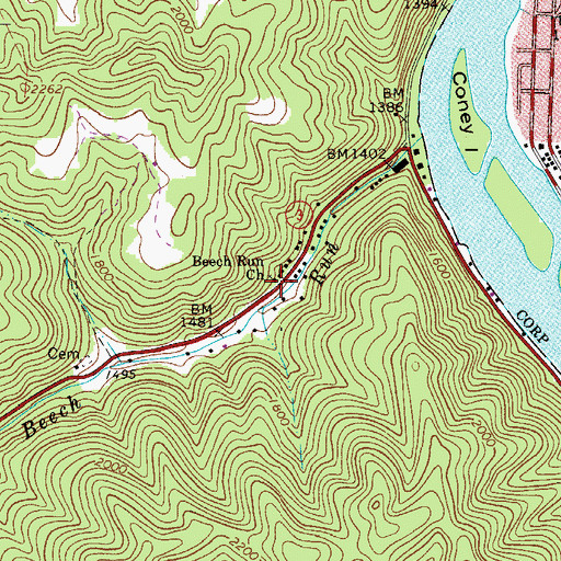 Topographic Map of Beech Run Church, WV