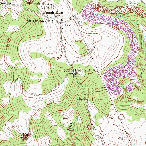 Topographic Map of Beech Run United Methodist Church, WV