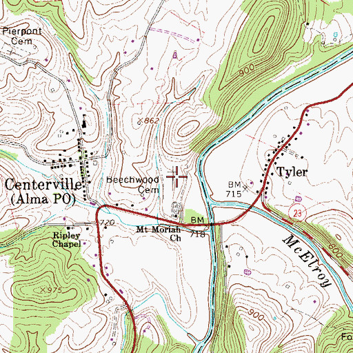 Topographic Map of Beechwood Cemetery, WV