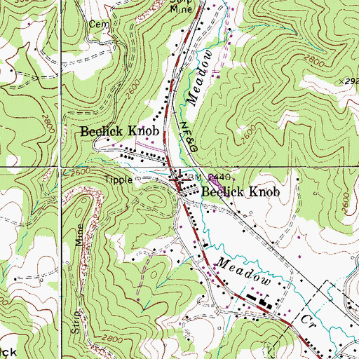 Topographic Map of Beelick Knob, WV