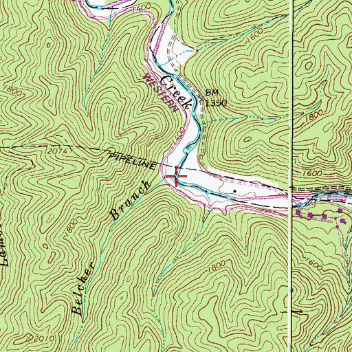 Topographic Map of Belcher Branch, WV