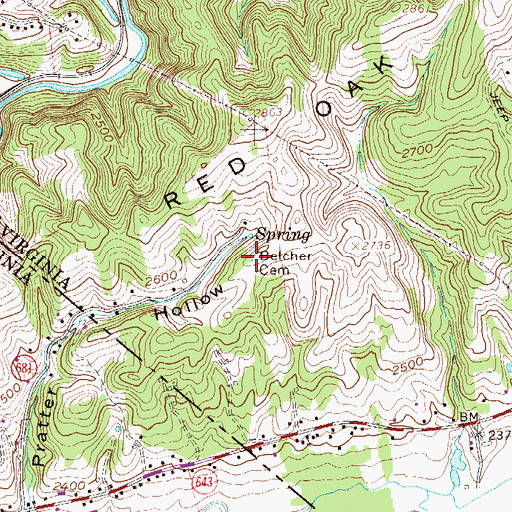 Topographic Map of Belcher Cemetery, WV