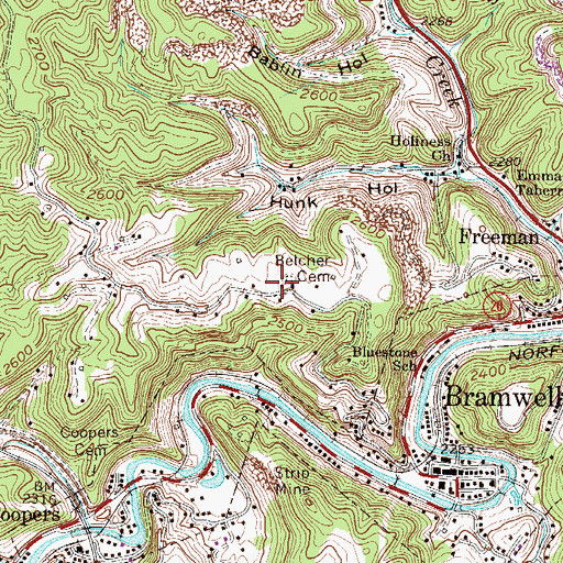 Topographic Map of Belcher Cemetery, WV