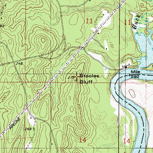 Topographic Map of Steeles Bluff, AL