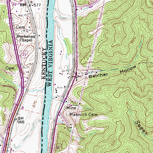 Topographic Map of Belcher Hollow, WV