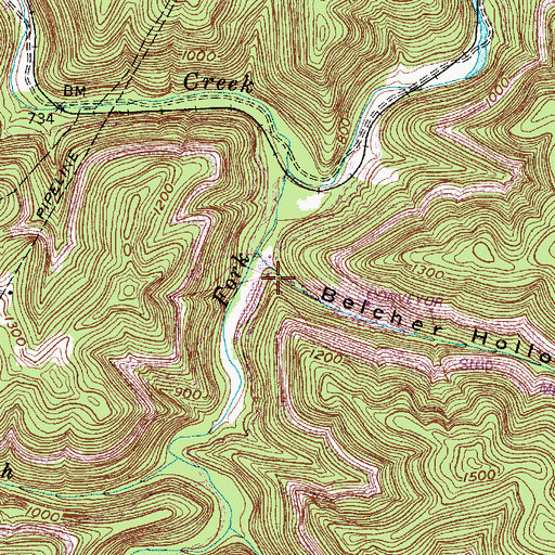 Topographic Map of Belcher Hollow, WV