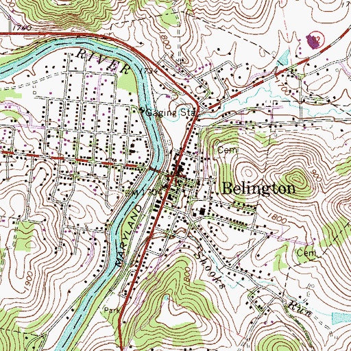 Topographic Map of Belington, WV