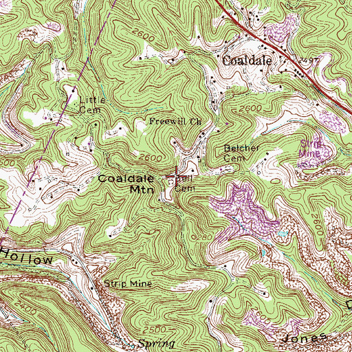 Topographic Map of Bell Cemetery, WV