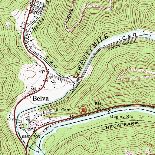 Topographic Map of Bells Creek, WV