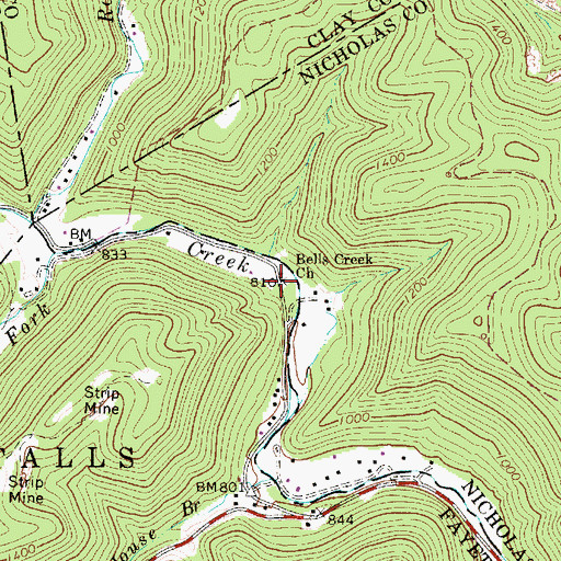 Topographic Map of Bells Creek Church, WV