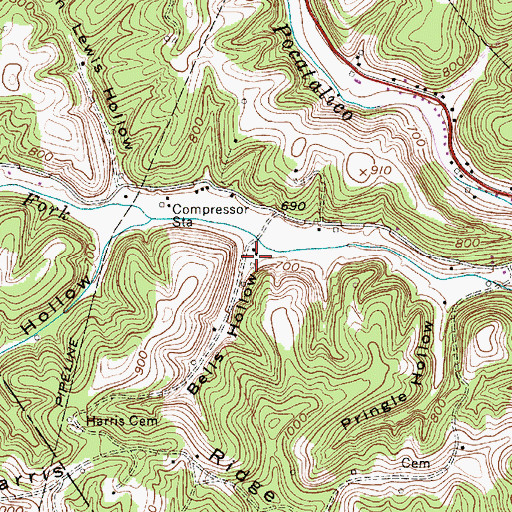 Topographic Map of Bells Hollow, WV