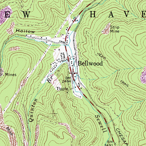 Topographic Map of Bellwood, WV