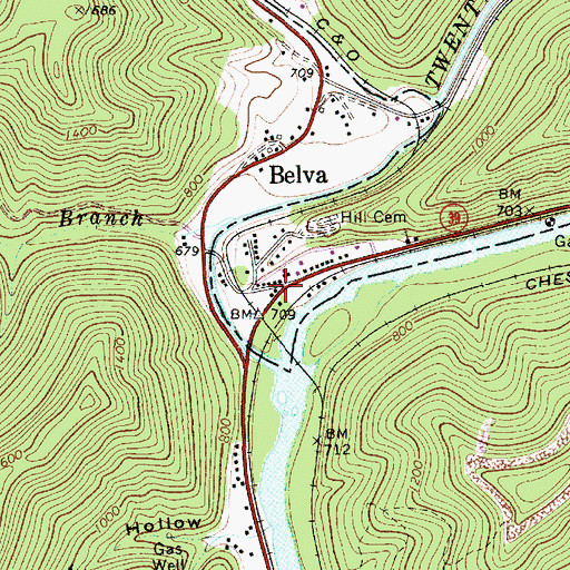 Topographic Map of Belva, WV