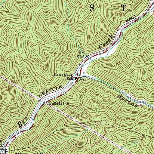 Topographic Map of Ben Creek School (historical), WV