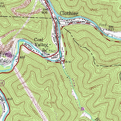 Topographic Map of Bend Branch, WV