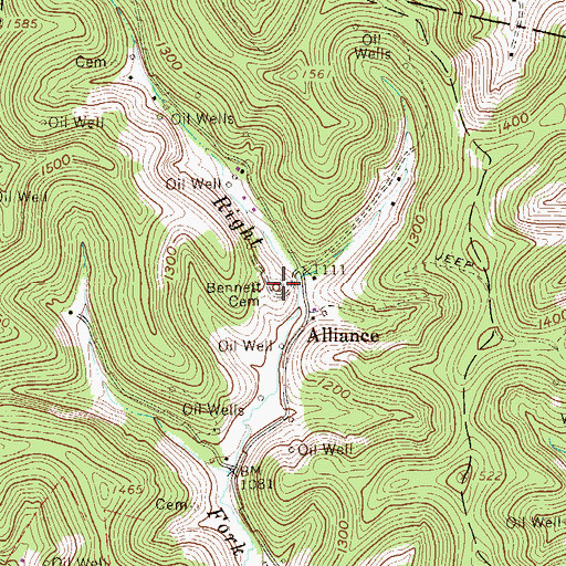 Topographic Map of Bennett Cemetery, WV