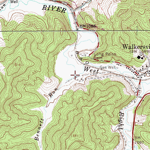 Topographic Map of Bennett Run, WV