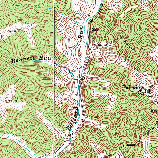 Topographic Map of Bennett Run, WV