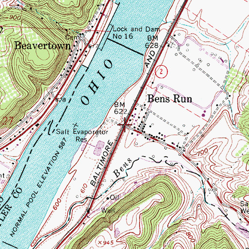 Topographic Map of Bens Run, WV
