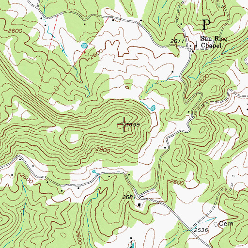 Topographic Map of Bent Mountain, WV