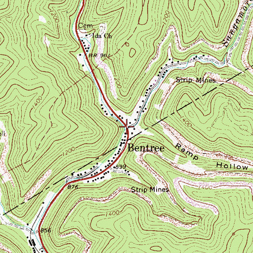 Topographic Map of Bentree, WV