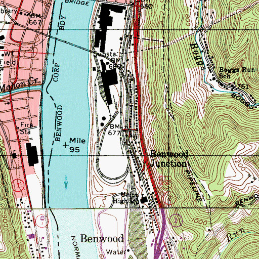 Topographic Map of Benwood Junction, WV