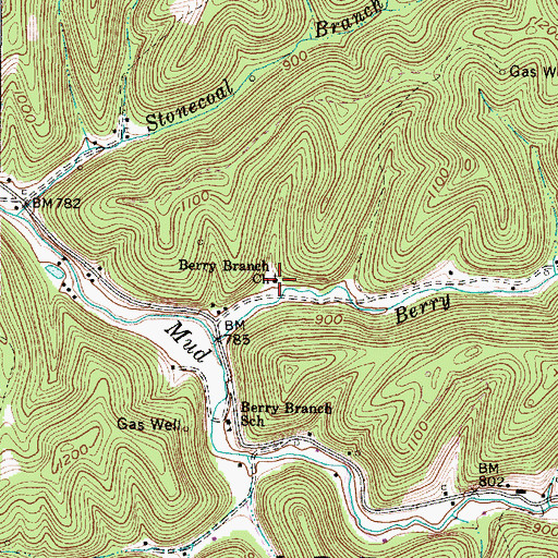Topographic Map of Berry Branch Church, WV