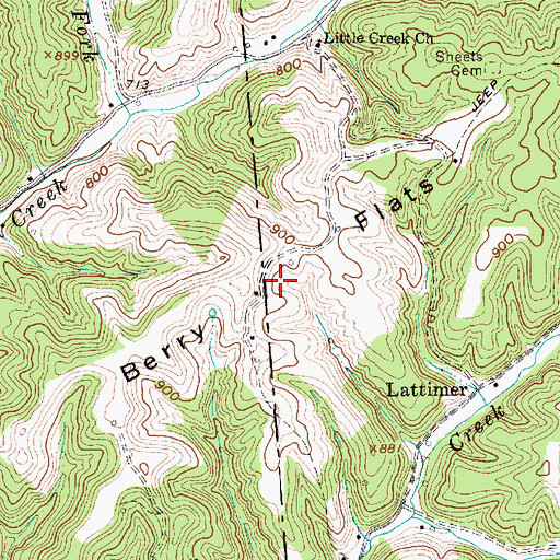 Topographic Map of Berry Flats, WV