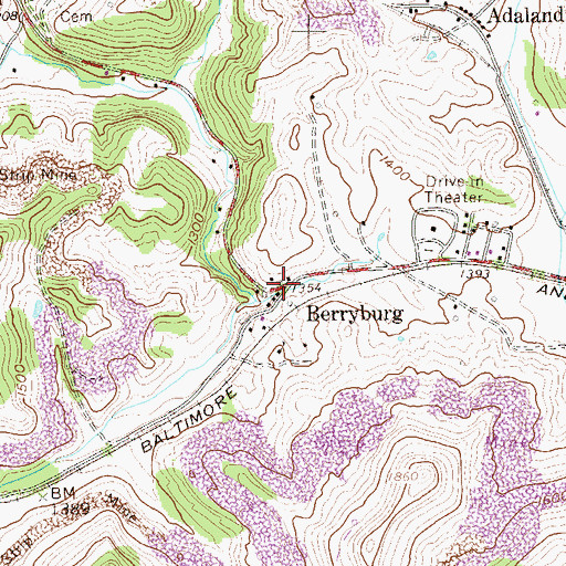 Topographic Map of Berryburg, WV