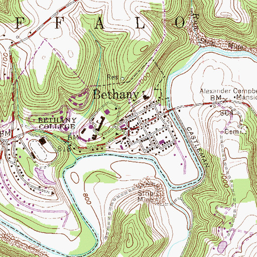Topographic Map of Bethany College, WV
