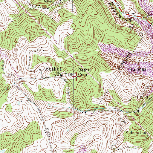 Topographic Map of Bethel Cemetery, WV