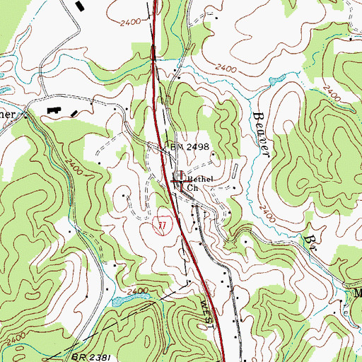 Topographic Map of Bethel Church, WV