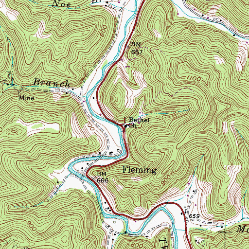 Topographic Map of Bethel Church, WV