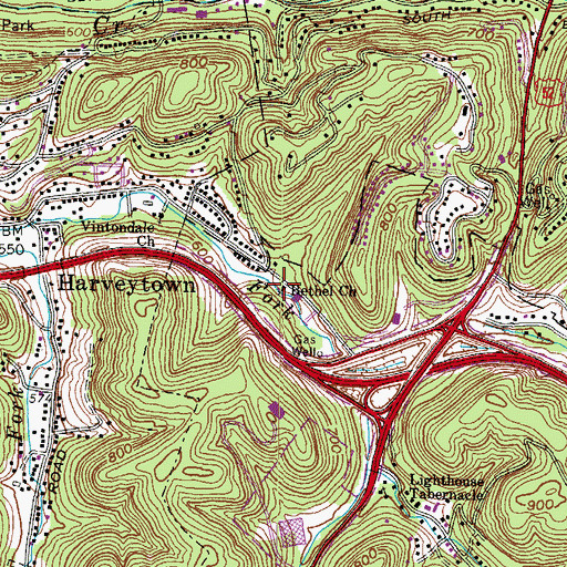 Topographic Map of Bethel Church, WV