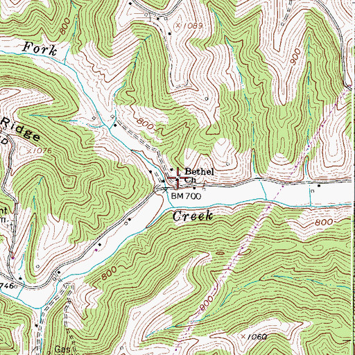 Topographic Map of Bethel Church, WV