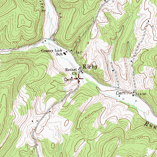 Topographic Map of Kirby Bethel Baptist Church, WV
