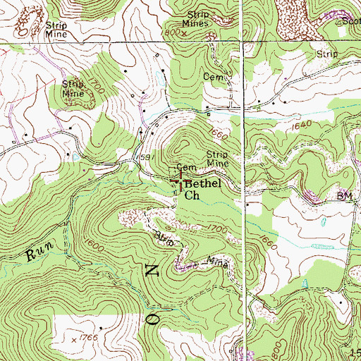 Topographic Map of Bethel United Methodist Church, WV