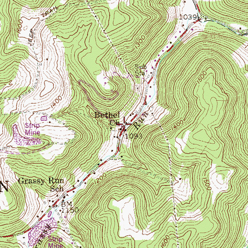 Topographic Map of Bethel Church, WV
