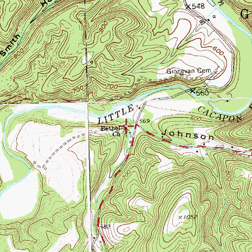 Topographic Map of Bethel Church, WV