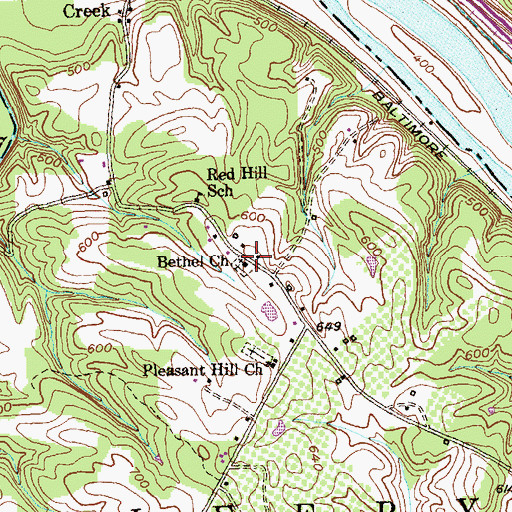 Topographic Map of Bethel Church, WV