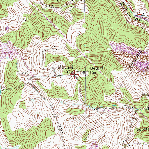 Topographic Map of Bethel United Methodist Church, WV