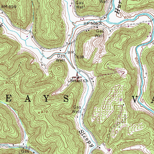 Topographic Map of Bethel Church, WV