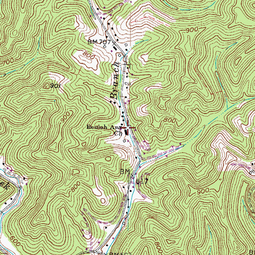 Topographic Map of Beulah Ann Church, WV