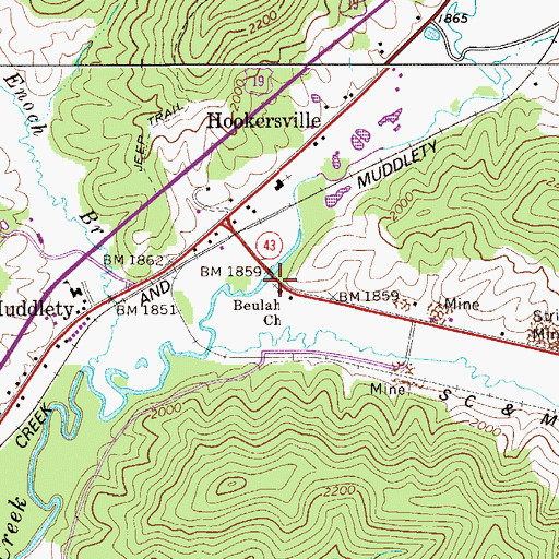 Topographic Map of Beulah Church, WV